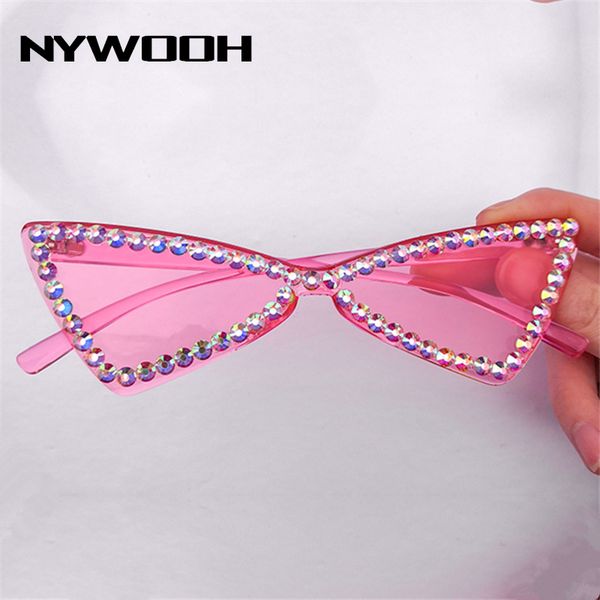 

nywooh cat eye sunglasses women rimless vintage rhinestone sun glasses female lady candy color eyewear triangle shades, White;black