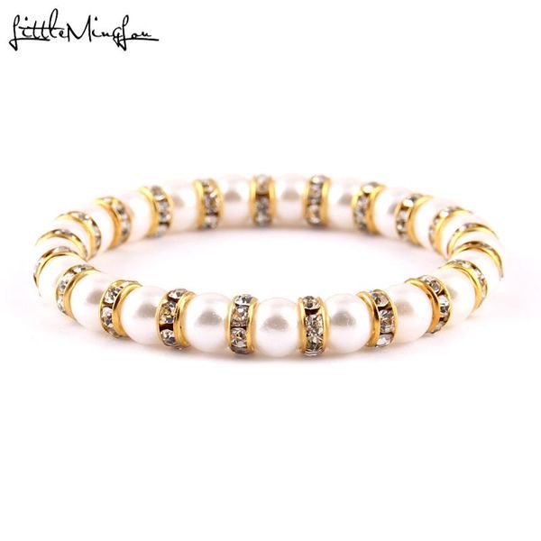 

little minglou 12 colors gold charm crystal cubic zircon simulated pearl bead bracelet for women jewelry wife gift, Red;blue