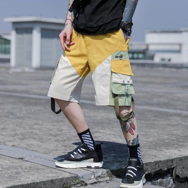 

popular logo cargo pants summer 2020 new casual five minute pants matching color multi-bag knee-length hip hop track, White;black
