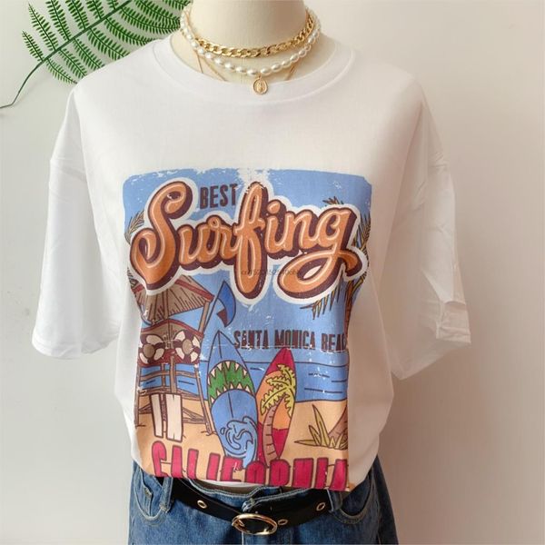 

summer casual oversized tee the surfing santa monica california women retro style t-shirt vacation beach shirt