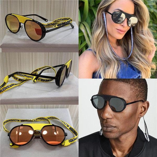 

new fashion designer sunglasses 2210 round retro frame with rope color coated lens avant-garde pop style uv400 lens protection, White;black