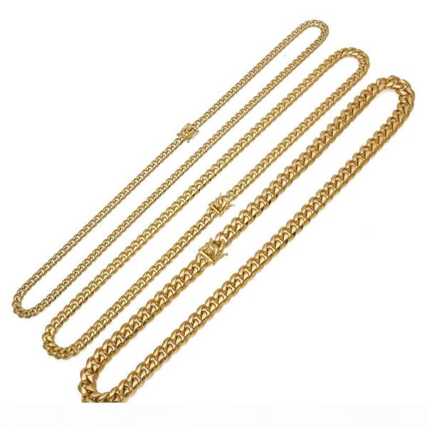 

solid clasp stainless steel cuban link chain 8 10 14mm 18 20 24 30inches heavy long necklace hiphop men jewelry, Silver