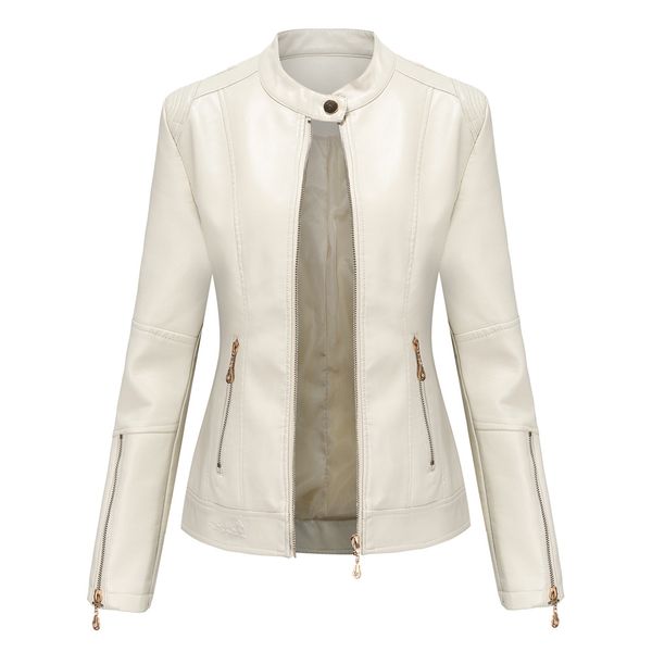 

new fashion female leather coat pu leather cropped jacket stand collar jacket female thin type for spring and autumn leather jacket, Black
