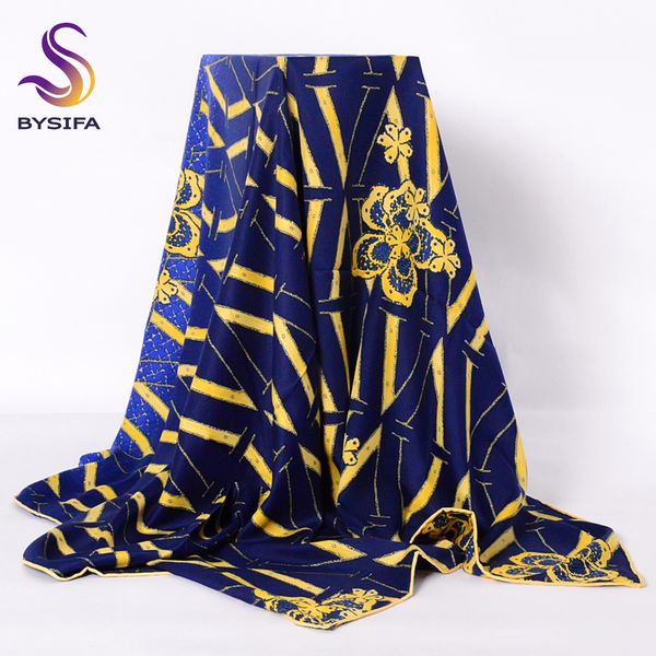 

bysifa] brand ladies silk scarf shawl new grade women large twill square scarves wraps 140*140cm muslim head scarf, Blue;gray
