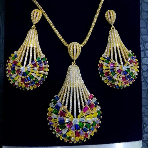 

godki big fashion luxury dandelion statement jewelry set for women wedding party full zircon dubai bridal jewelry set 2020, Silver