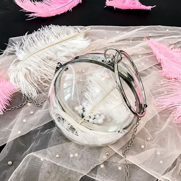 

designer transparent clear pvc small round bag mini women handbags chain shoulder messenger bag wrist clutch purse new 2020