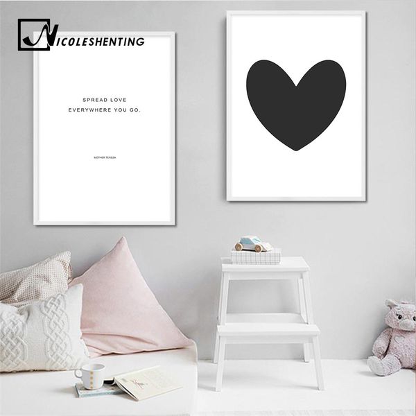 

black white heart canvas nursery posters and prints minimalist wall art painting nordic decoration pictures modern home decor