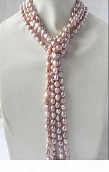 

100'' 9mm lavender baroque freshwater pearl necklace, Silver