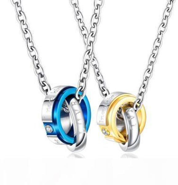 

2020 new two-color cross-border valentine's day men's and women's jewelry wholesale fashion stainless steel double ring diamo, Silver