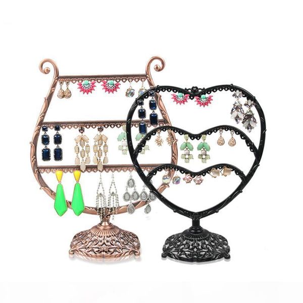 

wrought iron heart-shaped vase shape jewelry frame creative jewelry stand earrings display shelf earrings holder storage rack, Black;white