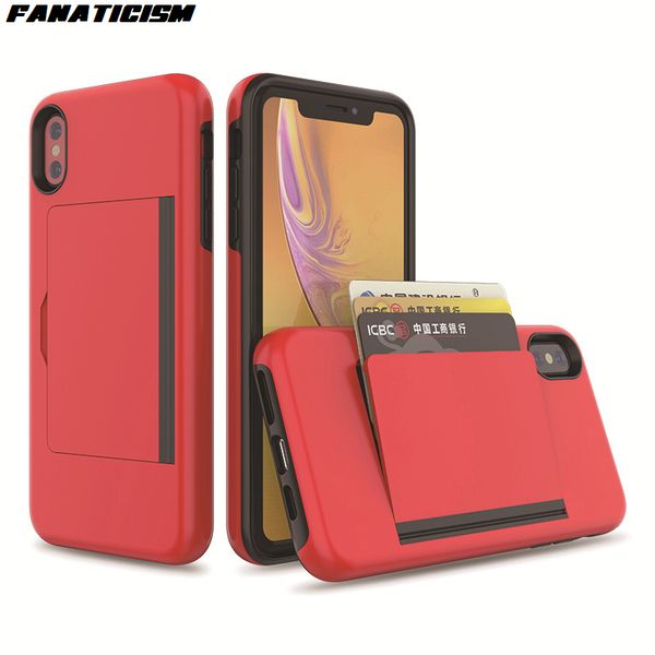 

id credit card holder slot wallet case for iphone x xs max iphone xr case shockproof pc+tpu hybrid stand flip phone cover