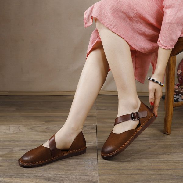 

comfortable soft bottom casual mother shoes genuine leather lady ballet flat shoes 2020 spring summer new flat hole women, Black