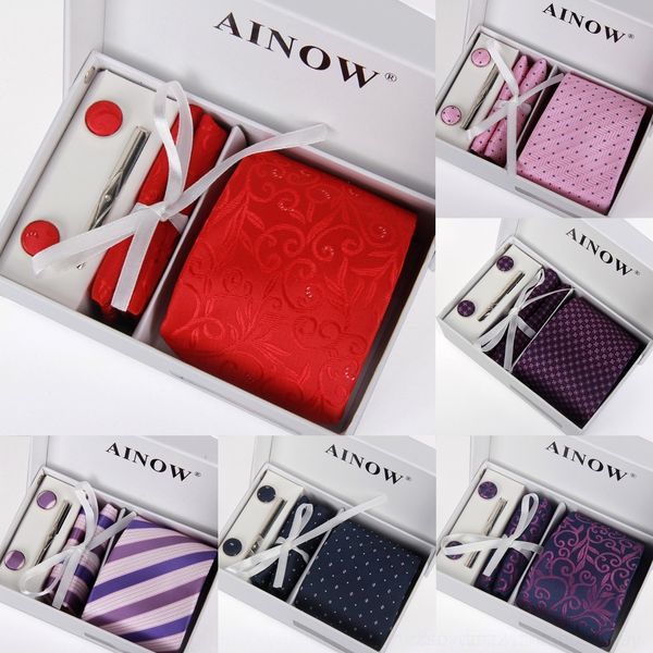 

manu father's day men's wedding tie gift box 6-piece set business formal wear manu group father suit tie suit ljt5w, Blue;purple