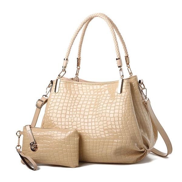 

women bag shoulder handbag vintage messenger bags handle crocodile pattern composite bag purse wallet leather khaki color