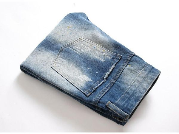 

2.020Â·hoo men's splash-ink jeans youth blue with holes