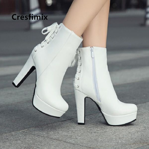 

boots cresfimix women fashion white pu leather side zip autumn female black winter ankle botas de mujer c6097
