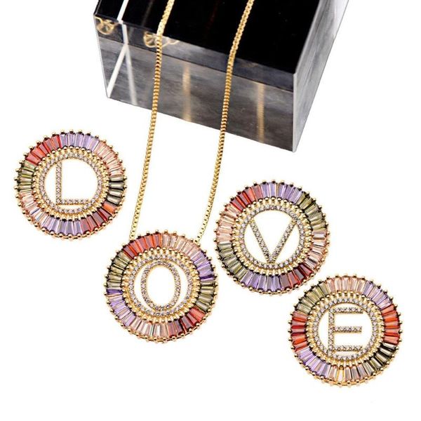 

a to z colorful circle hollow out cubic zirconia letter pendant necklace jewelry initial women alphabet pendant necklace, Silver