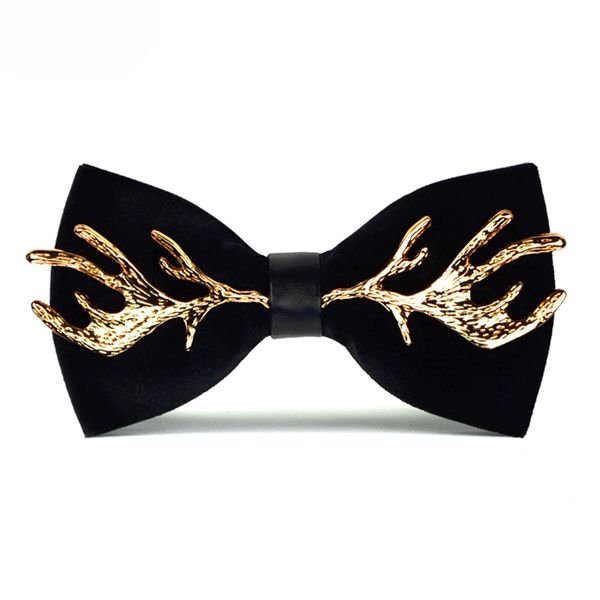 

2020 new velvet bow tie with metal 100% zinc alloy elk antlers smooth butterfly solid wedding papillon bowtie, Black;gray