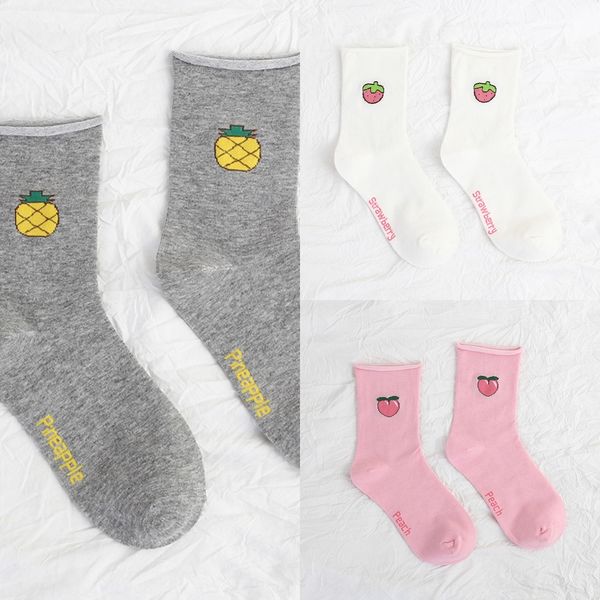 

fruit stockings and stockingsnew sweet casual cartoon fruit women's mid-length socks curling all-match women's fashionable socks d, Black
