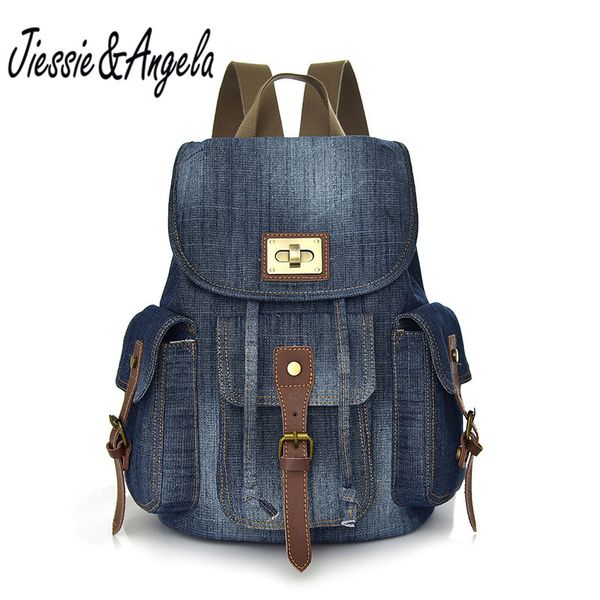 

jiessie & angela vintage backpack denim women lapbackpacks student bags canvas backpacks school backpack for teenage girl