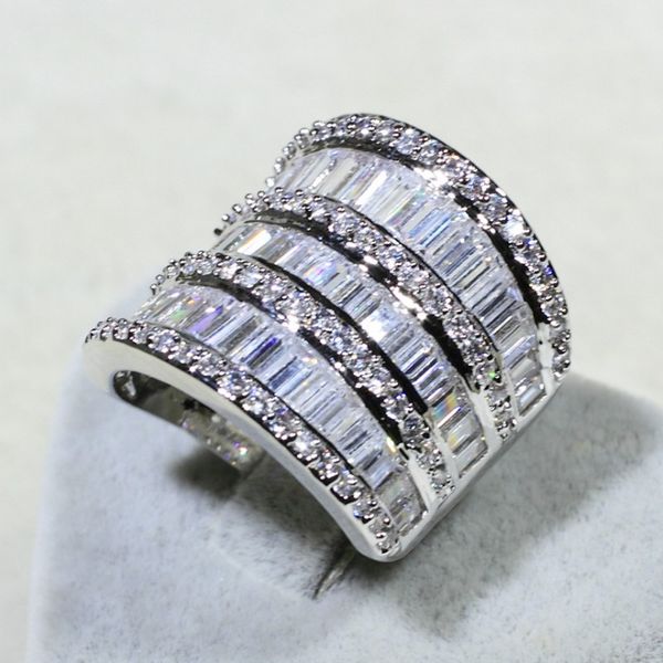 

infinity sparkling jewelry 925 sterling silver princess cut full stack 5a zirconia party wide women wedding band ring, Golden;silver
