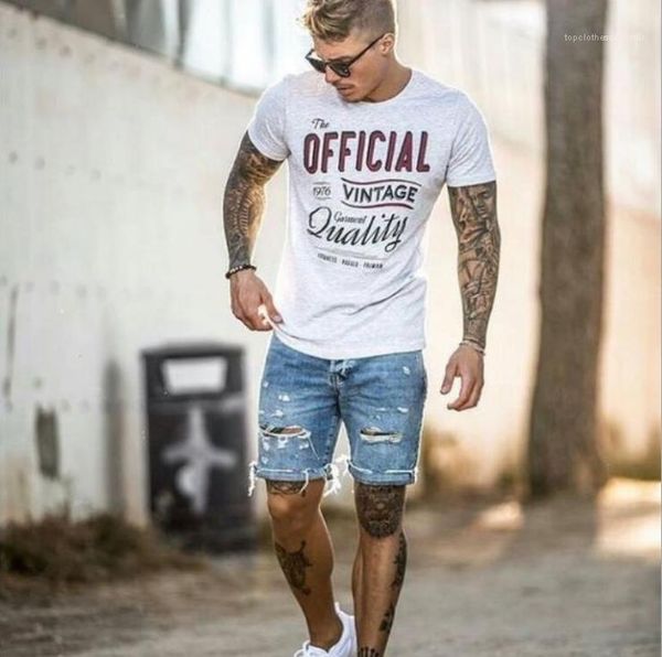 

short men fashion high street clothes mens hole summer demin shorts man fashion straight dark blue light washed