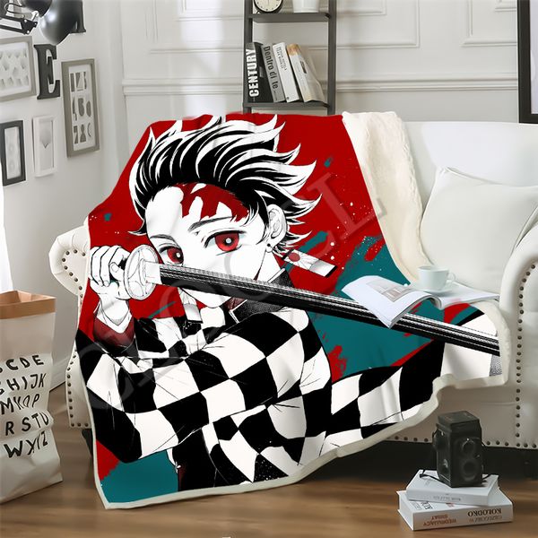 

cloocl kimetsu no yaiba kamado tanjirou blanket 3d print demon slayer double layer casual sofa youth bedding throw autumn and winter blanket