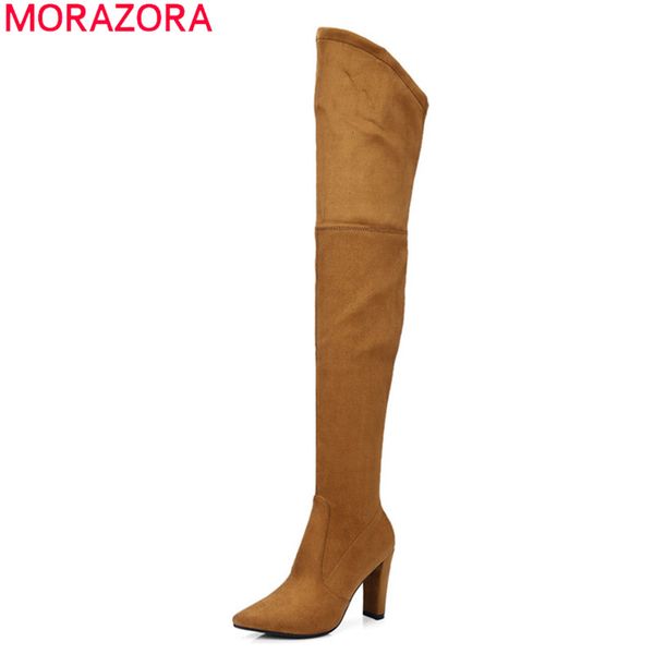 

boots morazora 2021 plus size 34-43 fashion over the knee thick high heels pointed toe ladies shoes winter women, Black