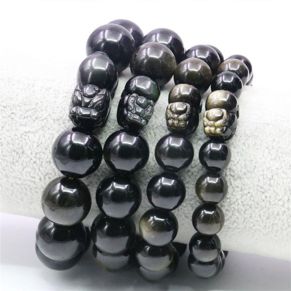 

8 10 12 14 16mm Natural Round Goldsand Obsidian Agates Brave Troop Bracelet Onyx Jaspers Stone Women Men DIY Hand Made Jewelry