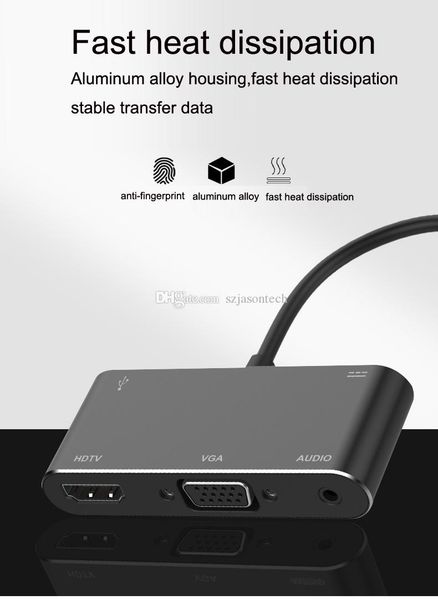 

usb-c to hdmi vga digital video adapter,type-c to hdmi vga 1080p av adapter hub converter for macbook samsung huawei dhl