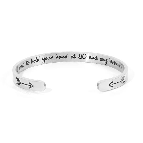 

wholesale stainless steel bracelet "i want to hold your hand at 80 and say: 'we made it'." bracelet inspirational gift, Black