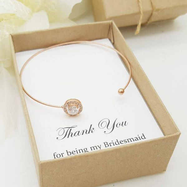 

personalised round crystal bachelorette adjustable bracelet rose gold cubic zirconia bridal party jewelry message box keepsake, Black