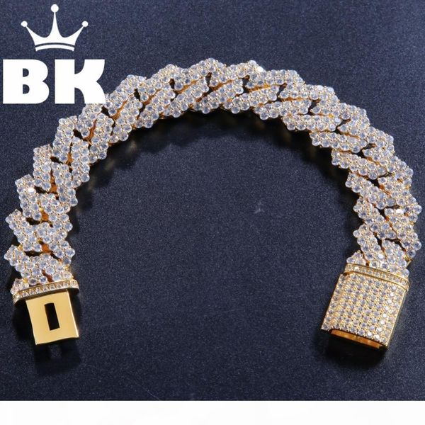 

17mm copper return form curb cuban bracelet iced out cz bracelet gold silver color for men luxury box clasp drop shipping s625, Golden;silver