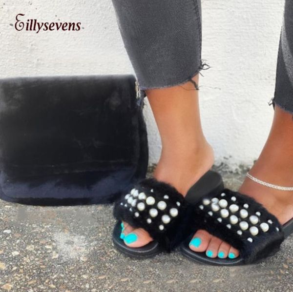 

women pearl flat slippers 2020 fashion summer beach party dresses shoes pearl roman flat women flip flops slipper#0623, Black