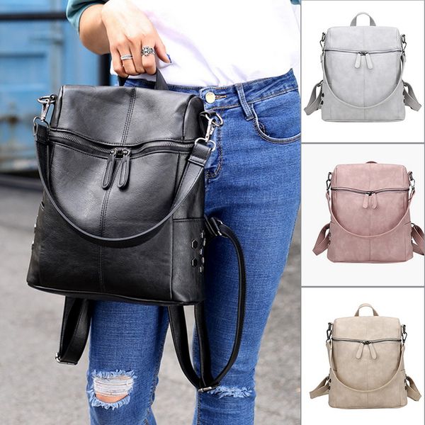 

fashion leather backpack women waterproof pu leather ladies zipper female casual shoulder bag teenager school bag 2019