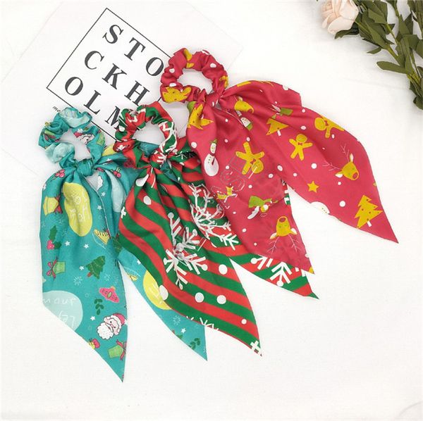 

designers christmas bowknot elastic hair bands hair ties halloween long ribbon ponytail holder hair ring for women girls accessories d82010, Slivery;white