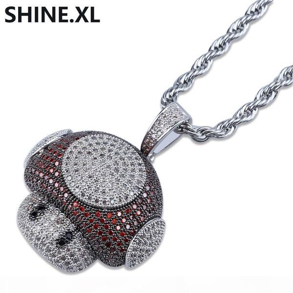 

iced out cartoon mushroom copper gold silver plated iced out full zircon bling gold chain hip hop jewelry for men women