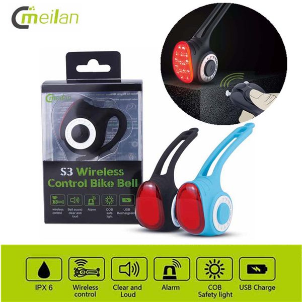

meilan s3 bike lights cob bell anti-theft alarm wireless smart remote control bicycle rear tail lamp usb charging safety lights