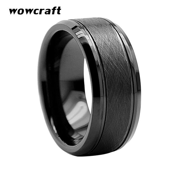 Fedi nuziali da uomo in carburo di tungsteno nero da 8 mm Fedi nuziali moda finitura spazzolata Bordi smussati Comfort Fit Personal Personalizza