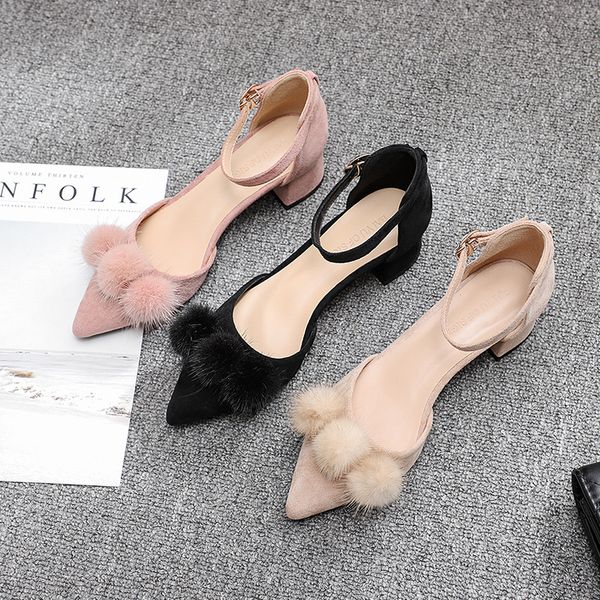 

fashion straps female square heels shoes elegant comfortable pinke nude heel shoes large size party office wedding pumps g0082, Black