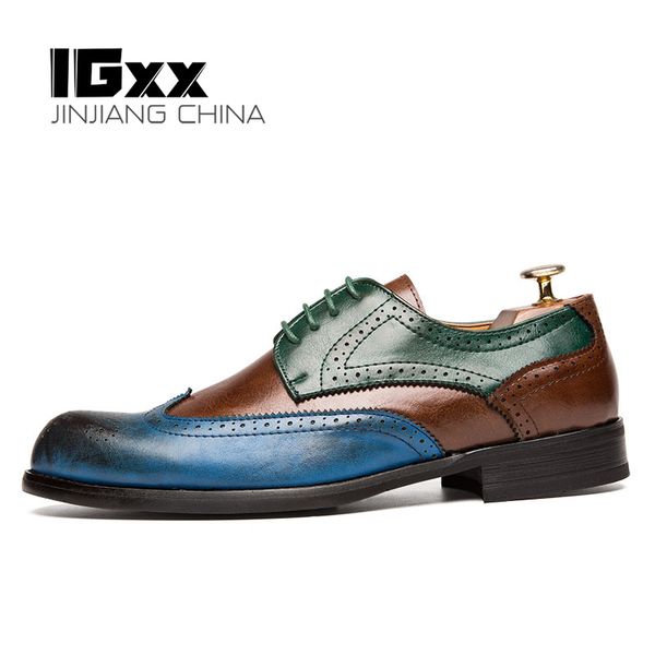 

igxx brogue shoes for men oxford pointed toe business serpentine shoe tassels loafers rubber sole flat dress shoes wedding, Black
