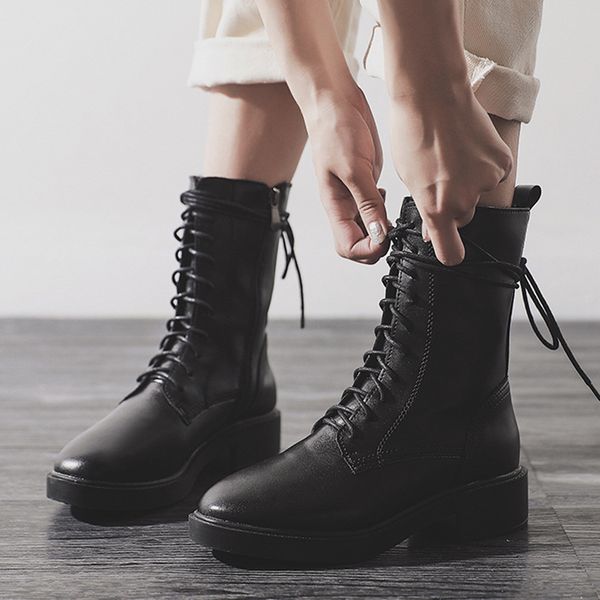 

new boots women wild british style autumn winter plus velvet short boots thick-soled motorcycle large size 34-43, Black