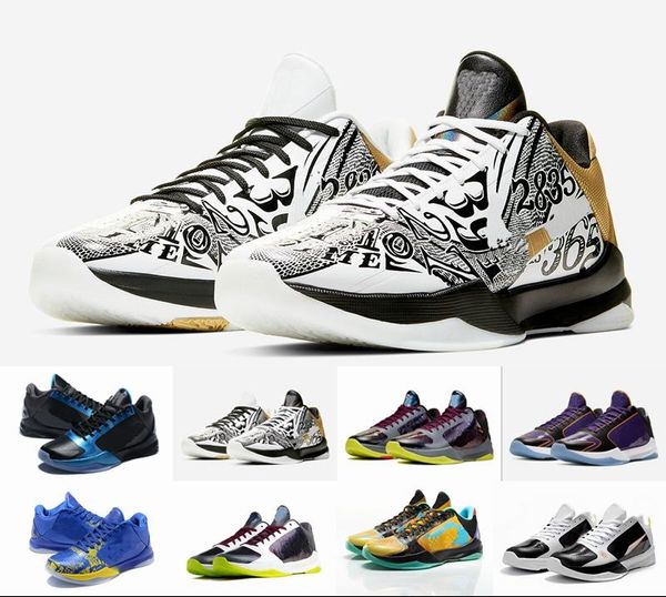 

With Box Outdoor Mens Zoom Mamba 5 V Protro Lakers 5s Basketball Shoes High Quality Black Mamba Baskets Sports Trainers designer Sneakers