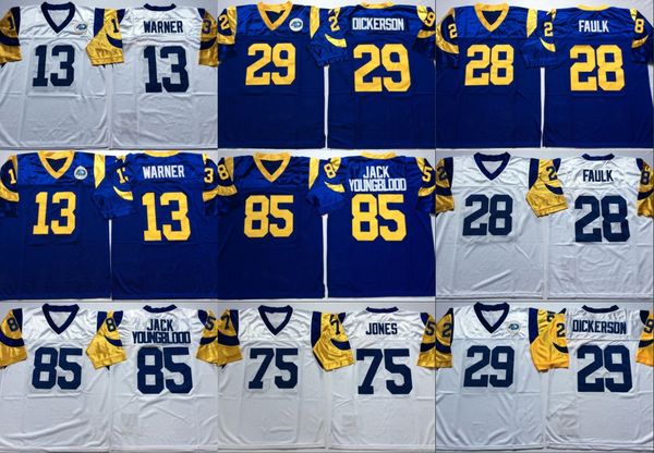 

Ncaa vintage DAVID DEACON JONES Kurt Warner Marshall Faulk Eric Dickerson Jack Youngblood Blue White Retro Football Jerseys Stitched jerseys