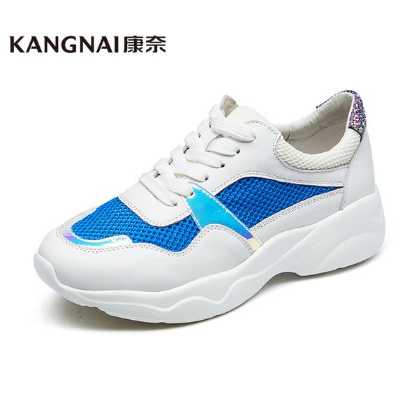 

kangnai womens sneaker mixed colors jogging sports shoes mesh lacing female casual shoes breathable, Black