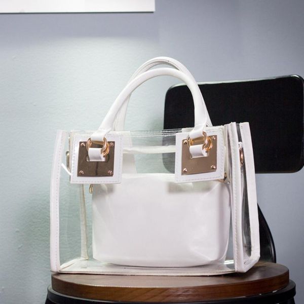 

fashion women transparent waterproof beach bag candy color clear handbag tote shoulder bags composite bag
