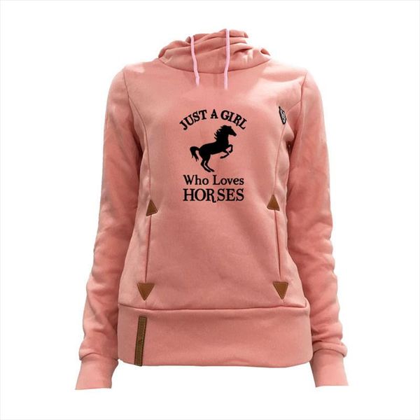 

just a girl who loves horses print pocket hoodies women kawaii women femmes spring autumn animal lover gift cotton sweatshirt, Black