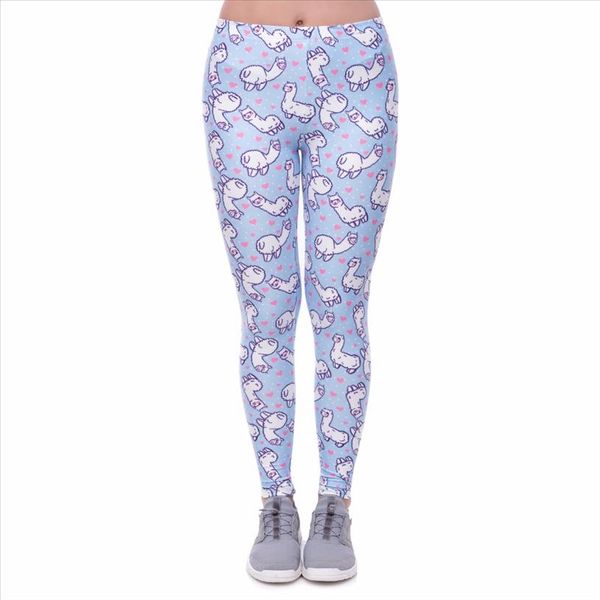 

new fashion design elastic workout women leggings alpaca love digital printing long pants trousers women sportswear leggings, Black