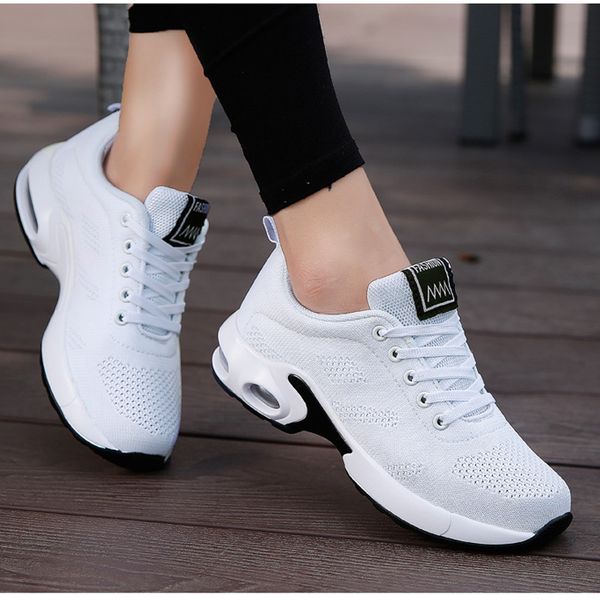 

leisure sports women's shoes running sports dance air cushion soft soles breathable flying knit shoes, Black