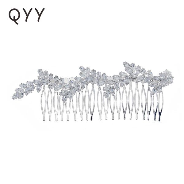 

qyy fashion bridal wedding accessories zircon hair comb clips for women silver color hair jewelry prom bride headpiece gifts, Golden;silver